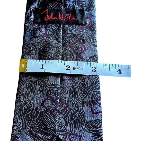 John Weitz 100% Silk Wedding Formal Event NeckTie Abstract Black Silver Plum - Picture 6 of 6